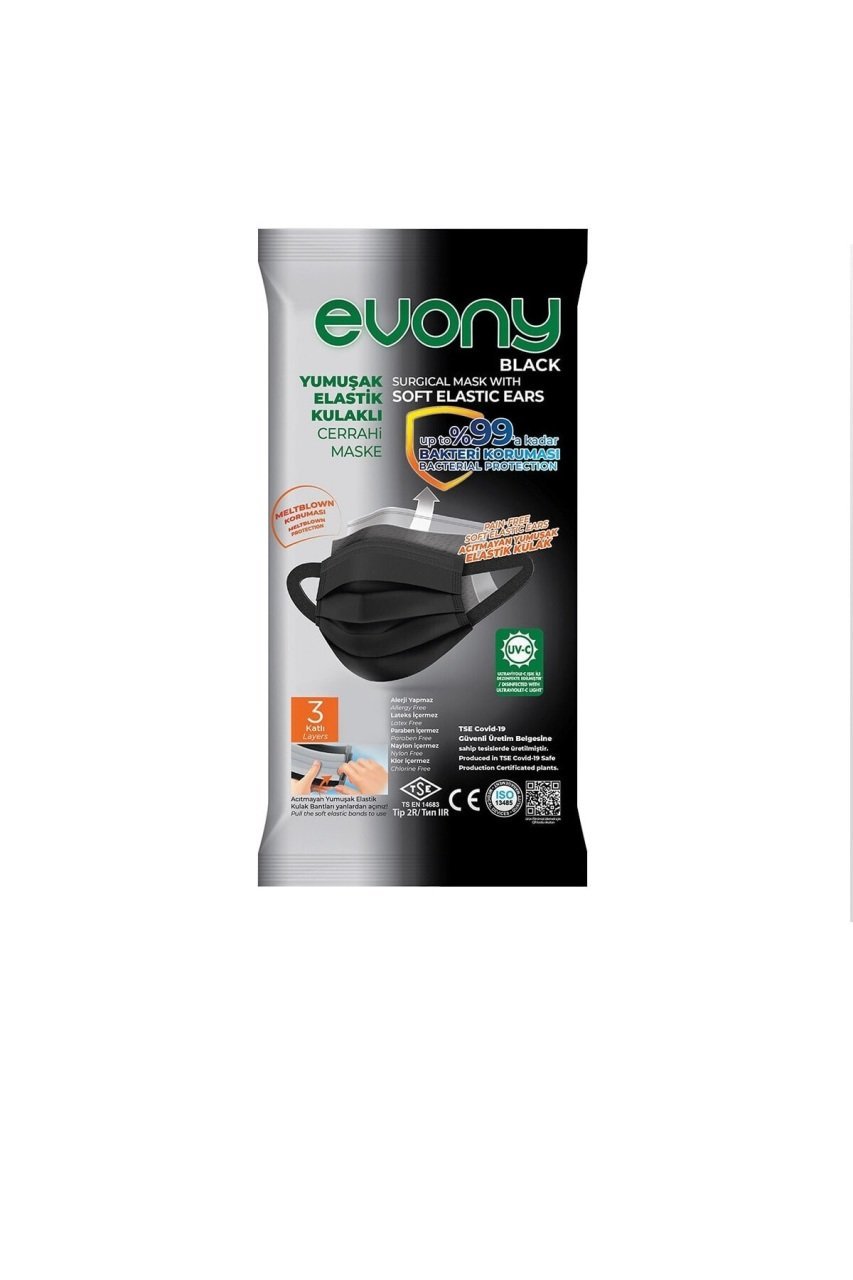 KORUYUCU 10LU EVONY MASKE SİYAH 3KATLI 1*16