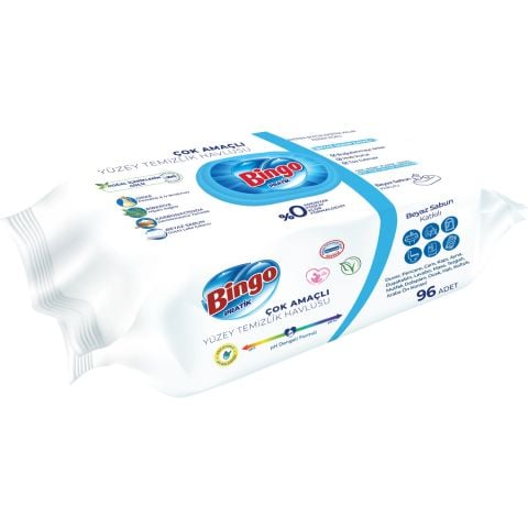 BİNGO HAVLU PRATİK 96'LI YÜZEY TEMİZLİK BEYAZ SABUN KATKILI 1*12