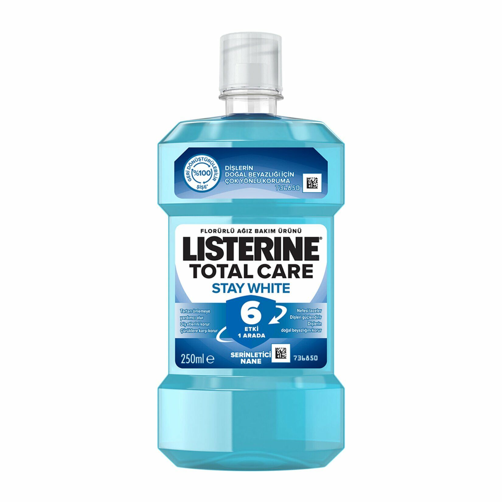 LİSTERİNE 250ML AĞIZ GAR.TOTAL CARE STAY WHİTE SERİNLETİCİ NANE 1*6