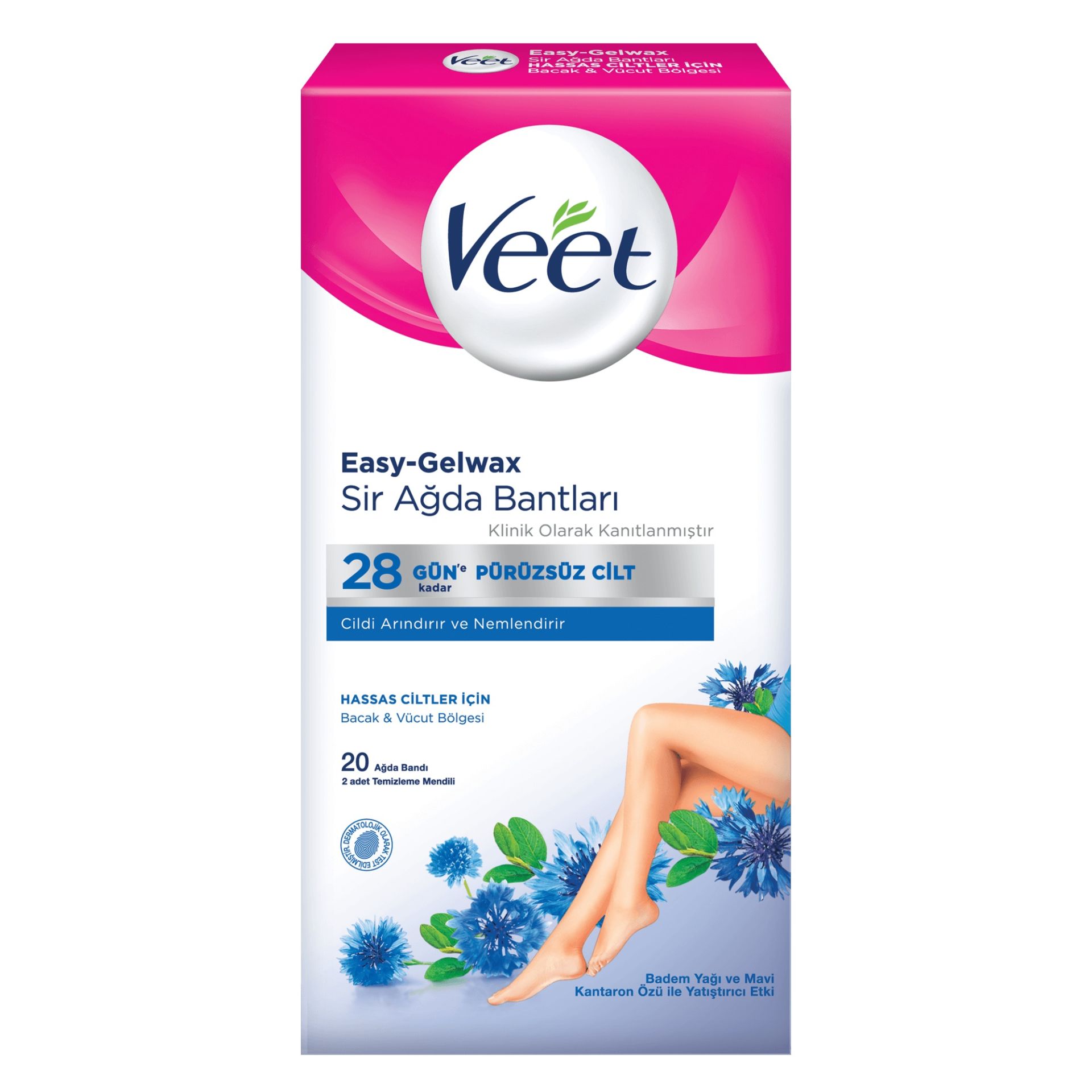 VEET AĞDA BANTI. HASSAS CİLT 20Lİ (MAVİ)+2AD.TEM.MEND.MAVİ KANTARON ÖZÜ 1*6
