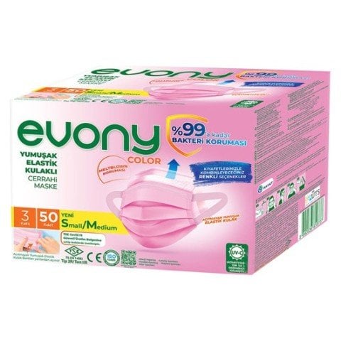 KORUYUCU 50Lİ EVONY MASKE 3KATLI PEMBE 1*40