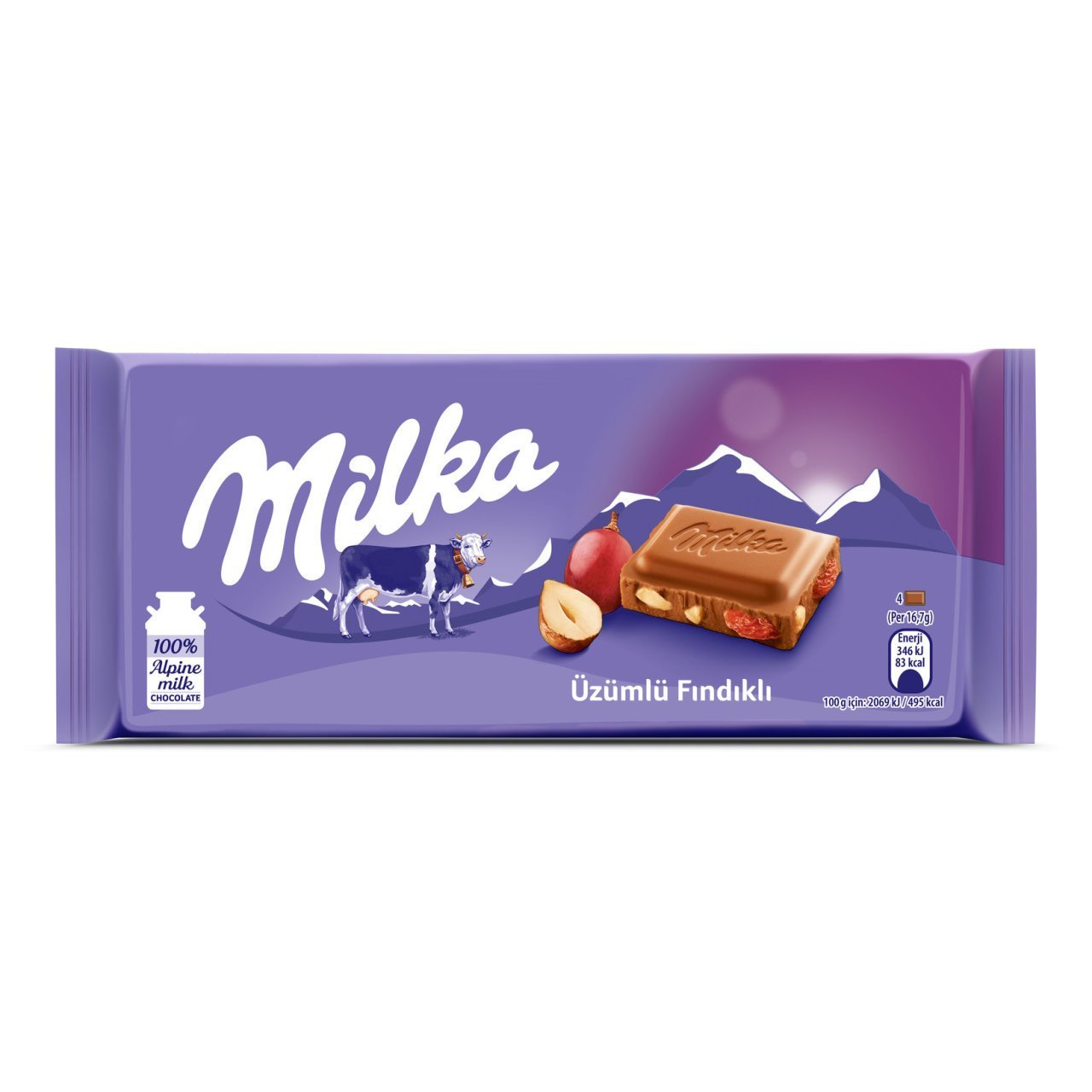 MİLKA ÇİKOLATA 80GR D.ÜZÜM-FINDIKLI DİKDÖRTGEN TABLET 1*6