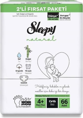 SLEEPY B.FIRSAT 2'Lİ NATURAL 4+MAXİ PLUS 7-14KG 66'Lİ CIRTLI 1*3