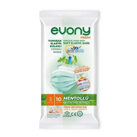 KORUYUCU 10LU EVONY MASKE MENTOLLÜ 3KATLI 1*16