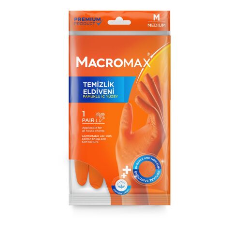 MACROMAX TEMİZLİK ELDİVENİ M ORTA TURUNCU 1*12