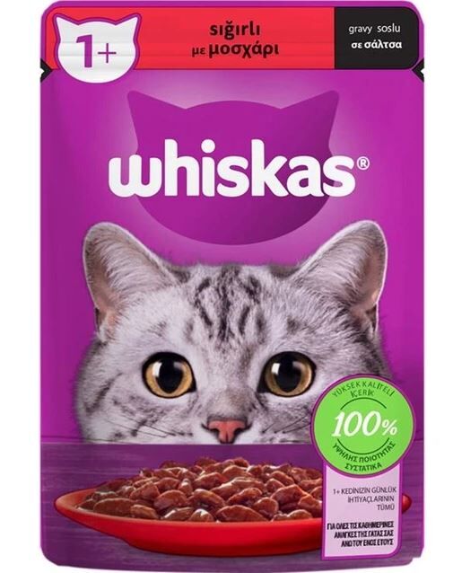 KEDİ M.WHİSKAS 85GR SIĞIRLI POUCH YETİŞKİN 1*28