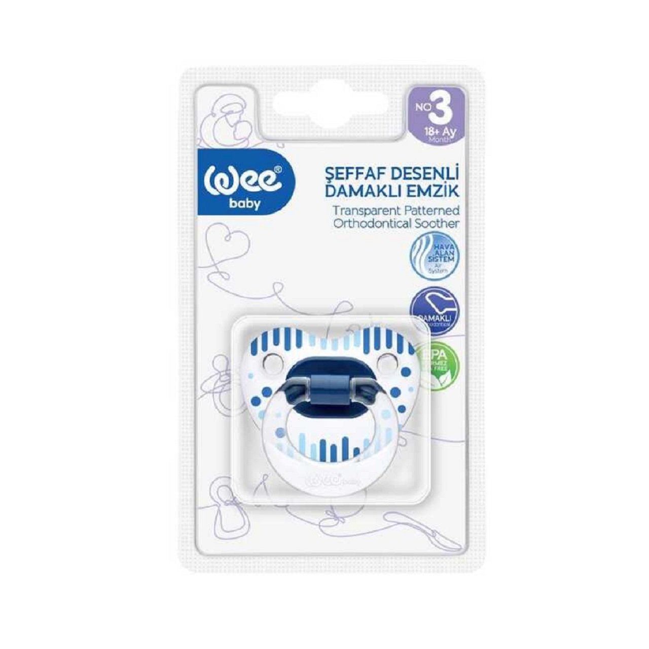 WEE EMZİK 838 3NO DESENLİ DAMAKLI ŞEFFAF 1*24