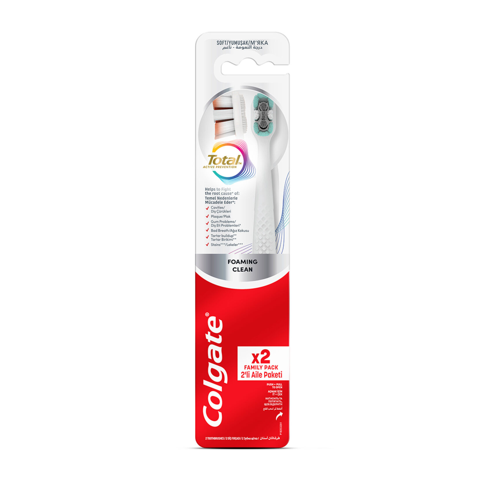 COLGATE DİŞ FIRÇASI 2'Lİ TOTAL FOAMING CLEAN SOFT YUMUŞAK 1*12