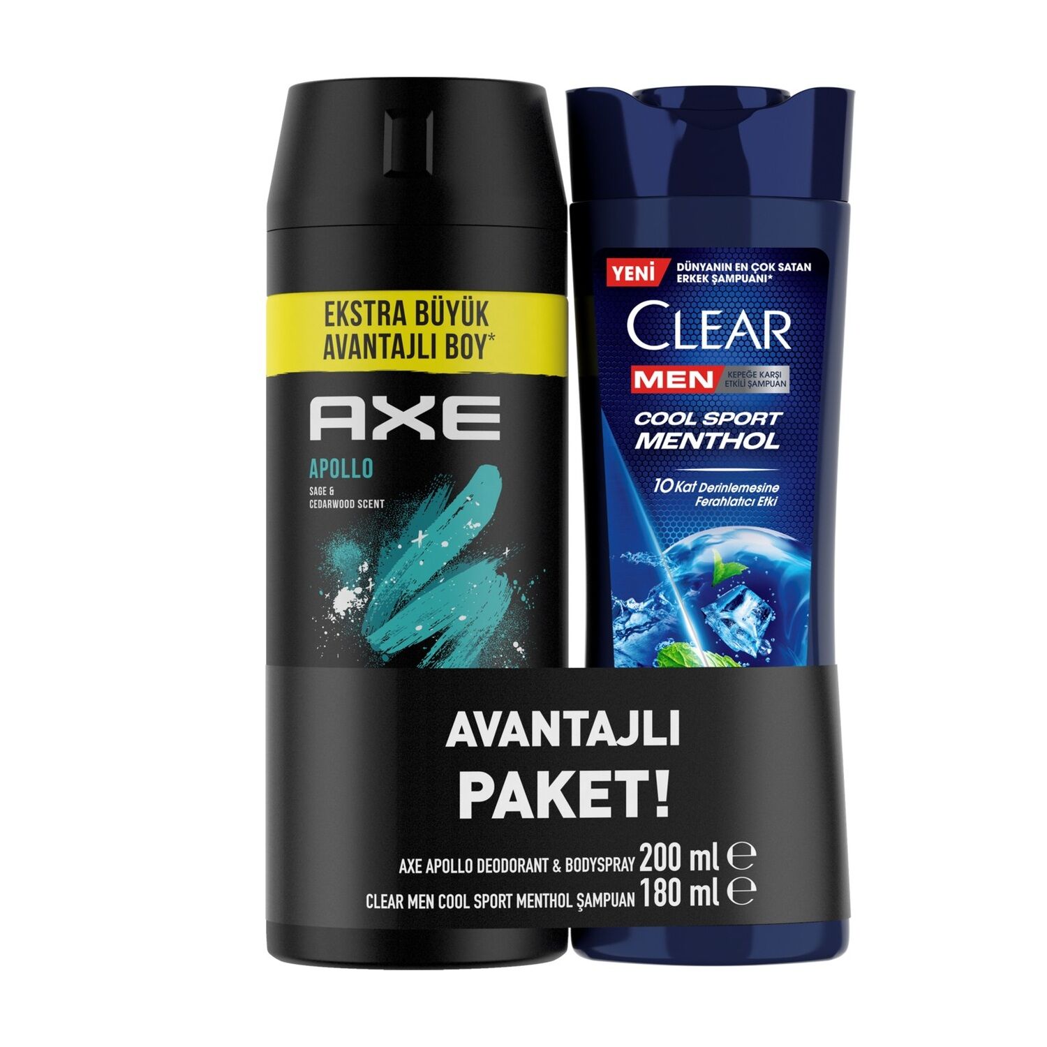 AXE DEO HED.APOLLO 200ML +CLEAR MEN 180ML COOL SPORT MENTHOL1*10