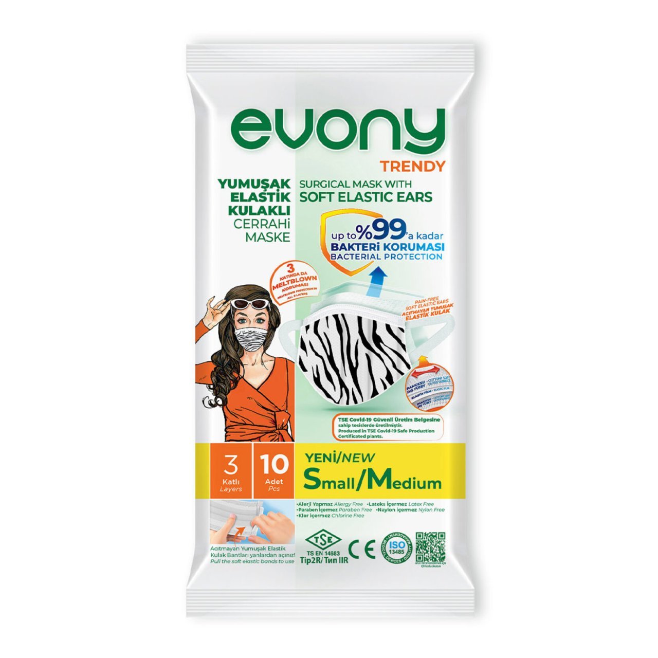 KORUYUCU 10LU EVONY MASKE TRENDY 3KATLI S-M 1*16