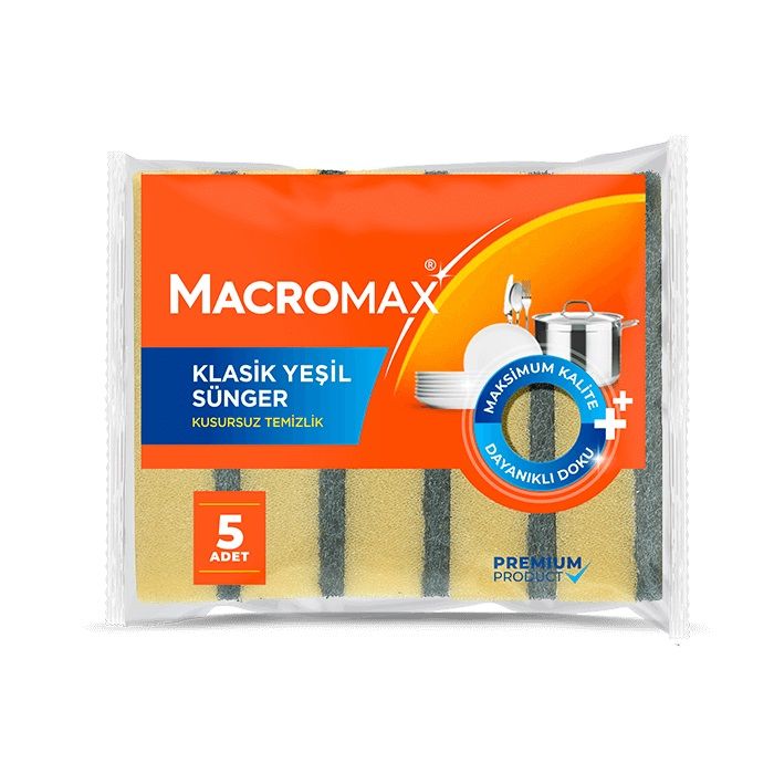 MACROMAX BULAŞIK SÜNGERİ KLASİK YEŞİL 5'Lİ DÜZ 2025207 1*12