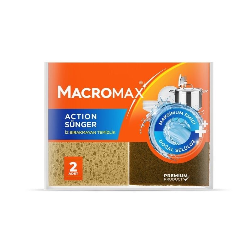 MACROMAX BULAŞIK SÜNGERİ ACTION 2'Lİ PAKET 2025228 1*12