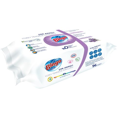 BİNGO HAVLU PRATİK 96'LI YÜZEY TEMİZLİK LAVANTA KOKULU 1*12