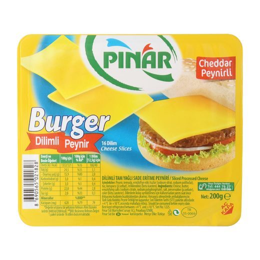 PINAR P.BURGER PEYNİRİ 200G 16 DİLİM 1*6