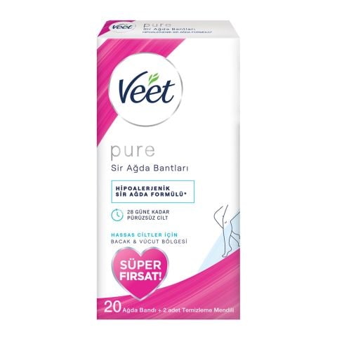 VEET AĞDA BANTI PURE HASSAS CİLT 20'Lİ+ 2AD.TEMİZLEME MENDİLİ 1*6