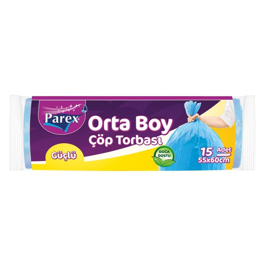 PAREX ÇÖP POŞETİ BÜZG.ORTA 15'Lİ 55*60CM LİMON 1*25