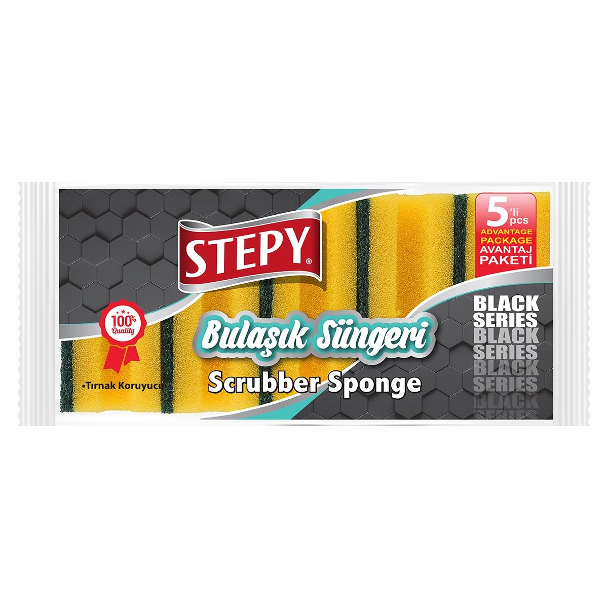 STEPY BULAŞIK SÜNGERİ BLACK OLUKLU 5'Lİ 1*48