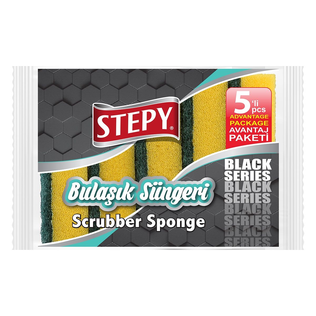 STEPY BULAŞIK SÜNGERİ BLACK DÜZ 5'Lİ 1*36