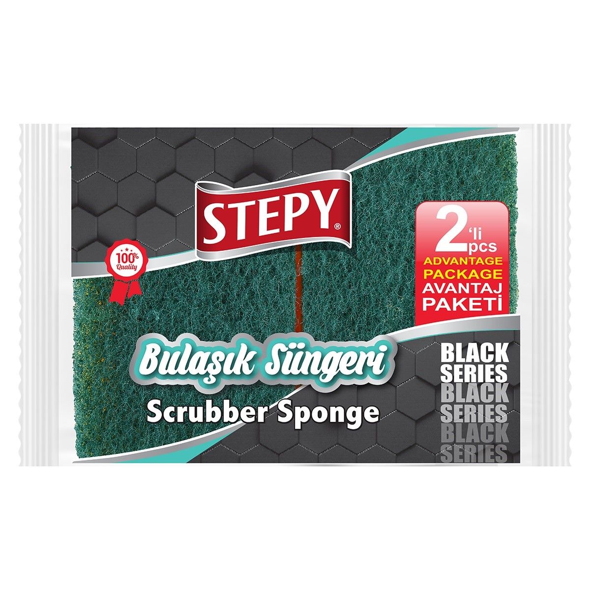 STEPY BULAŞIK SÜNGERİ BLACK OLUKLU 2'Lİ 1*48