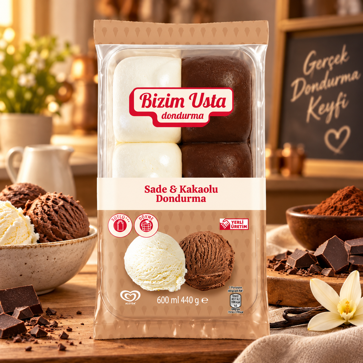 ALGİDA BİZİM USTA SADE&KAKAOLU 600ML 1*6