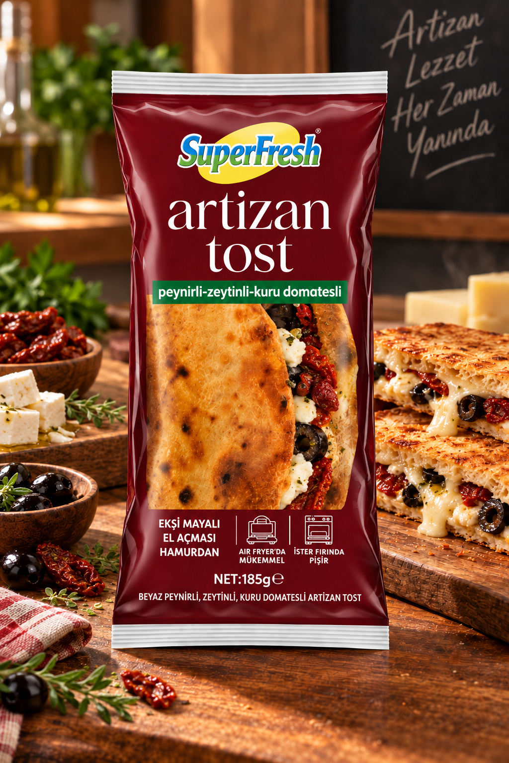 SÜPERFRESH ARTİZAN TOST 185GR PEYNİR/ZEYTİN/KURU DOM. 1*12