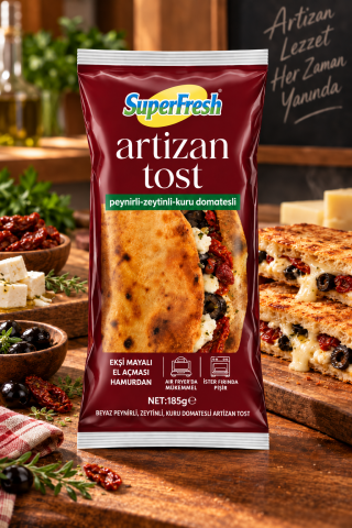 SÜPERFRESH ARTİZAN TOST 185GR PEYNİR/ZEYTİN/KURU DOM. 1*12