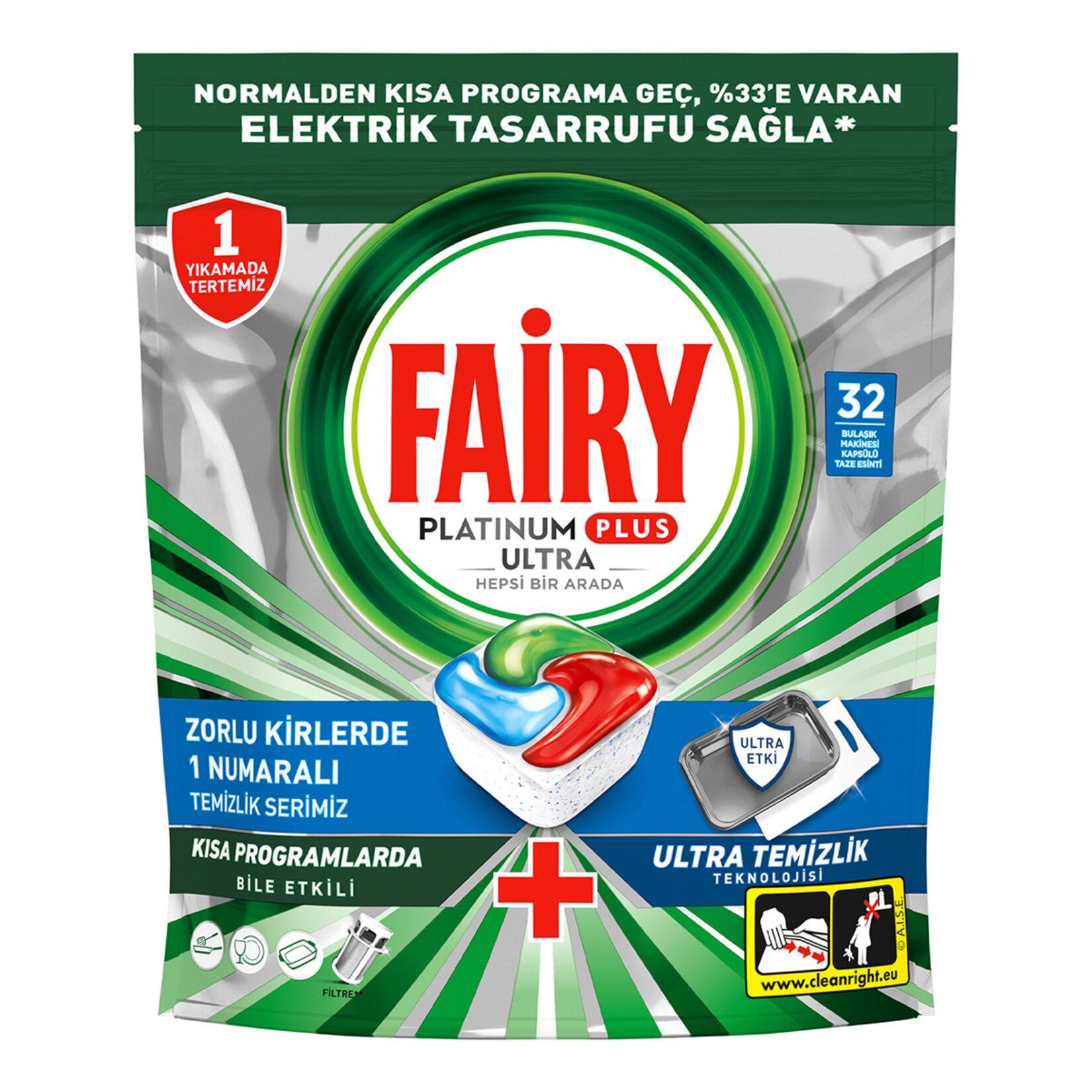 FAİRY KAPS.PLAT.PLUS 32'Lİ TAZE ESİNTİ MAVİ ULTRA 496G 1*5