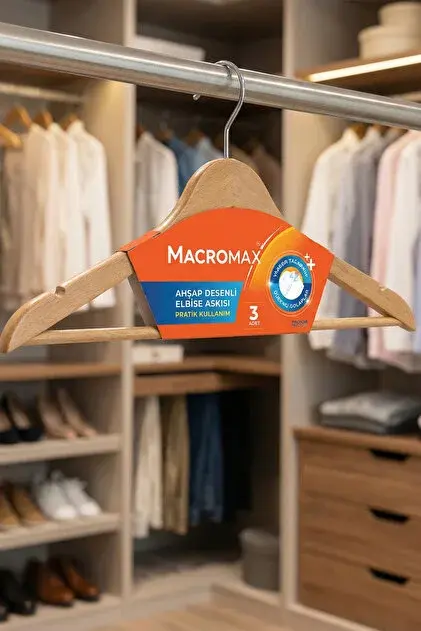 MACROMAX ELBİSE ASKISI 3'LÜ AHŞAP 2025914 1*12