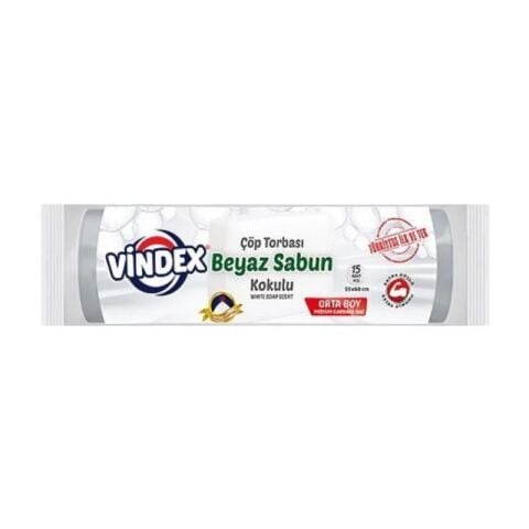 VİNDEX ÇÖP POŞETİ ORTA 15'Lİ BEYAZ SABUN KOKULU 55*60CM 1*25