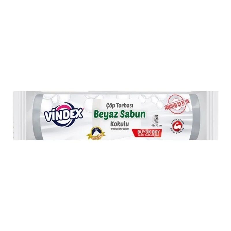 VİNDEX ÇÖP POŞETİ BÜYÜK 10'LU BEYAZ SABUN KOKULU 65*70CM 1*25