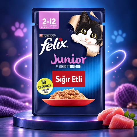 KEDİ M.FELİX 85GR SIĞIR ETLİ POŞET YAVRU 1*26