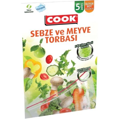 COOK SEBZE MEYVE TORBASI 5'Lİ BÜYÜK25*29CM 1*25