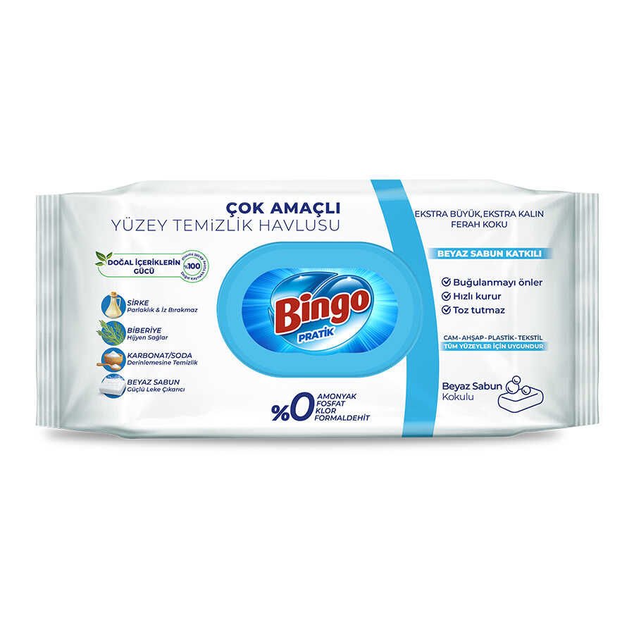 BİNGO YÜZEY TEM.HAVL.BEYAZ SABUN  96'LI 1*12