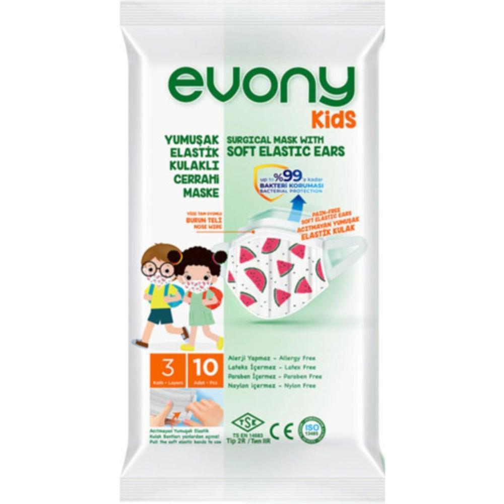 KORUYUCU 10LU EVONY MASKE KİDS YUM.CERRAHİ 3KATLI 1*16