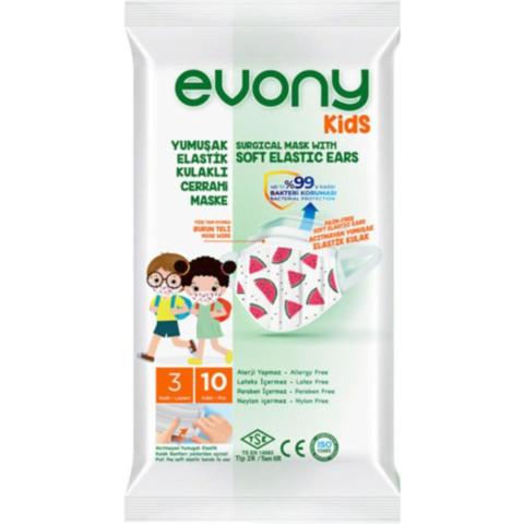 KORUYUCU 10LU EVONY MASKE KİDS YUM.CERRAHİ 3KATLI 1*16