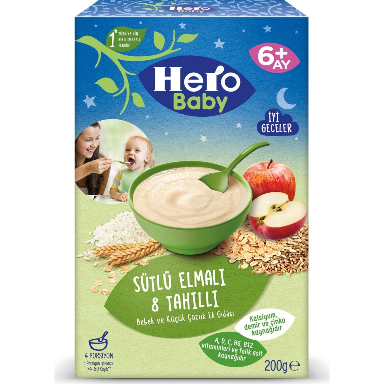 HERO BABY KAŞIK MAMA. 200GR SÜT.ELMALI& TAHILLI 5991-08  1*12