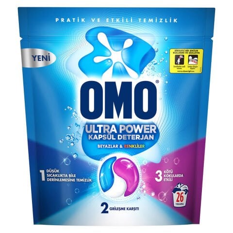 OMO KAPSÜL DET.26'LI ULTRA POWER BEYAZ VE RENKLİLER 26YIKAMA 338G 1*6