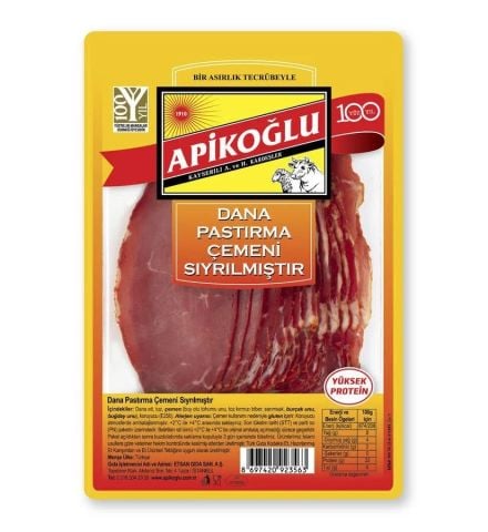 APİKOĞLU PASTIRMA 90GR ÇEMENSİZ  DİLİM 1*6