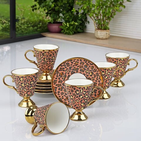 ZC.KOSOVA 6'LI AYAKLI LEOPAR KAHVE FİNCAN TAKIMI ODR-08 1*12