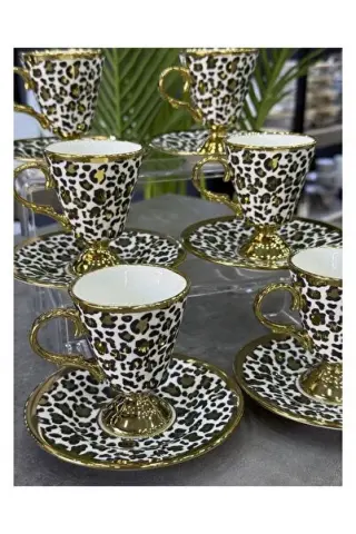 ZC.KOSOVA 6'LI AYAKLI LEOPAR BEYAZ FİNCAN TAKIMI ODR-09 1*12