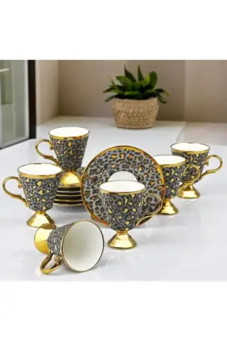 ZC.KOSOVA 6'LI AYAKLI LEOPAR GRİ FİNCAN TAKIMI ODR-07 1*12