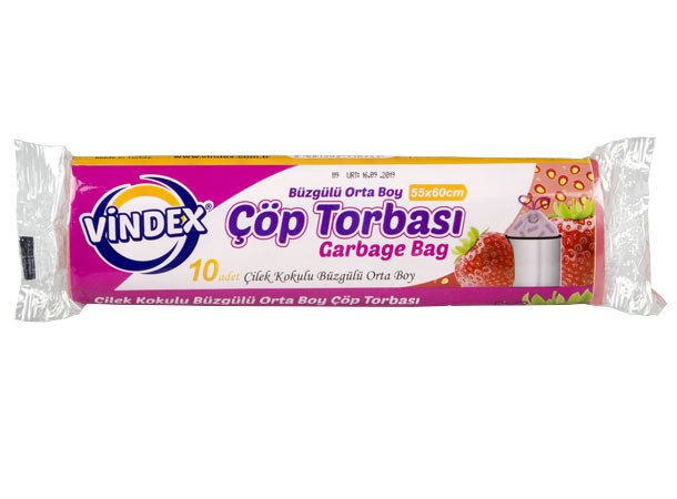 VİNDEX ÇÖP POŞETİ BÜZGÜLÜ ORTA 10LU ÇİLEK 55*60CM KG-055 1*50