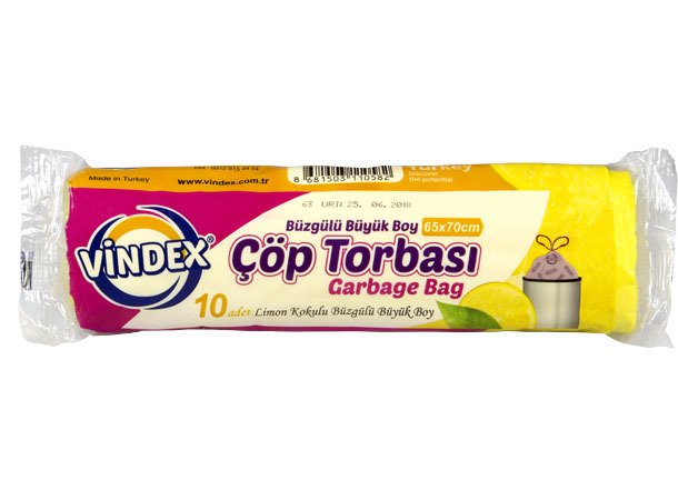 VİNDEX ÇÖP POŞETİ BÜZGÜLÜ BÜYÜK 10LU LİMON 65*70CM KG-058 1*50