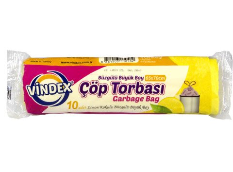 VİNDEX ÇÖP POŞETİ BÜZGÜLÜ BÜYÜK 10LU LİMON 65*70CM KG-058 1*50
