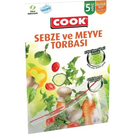 COOK SEBZE MEYVE TORBASI 5'Lİ BÜYÜK25*29CM 1*25