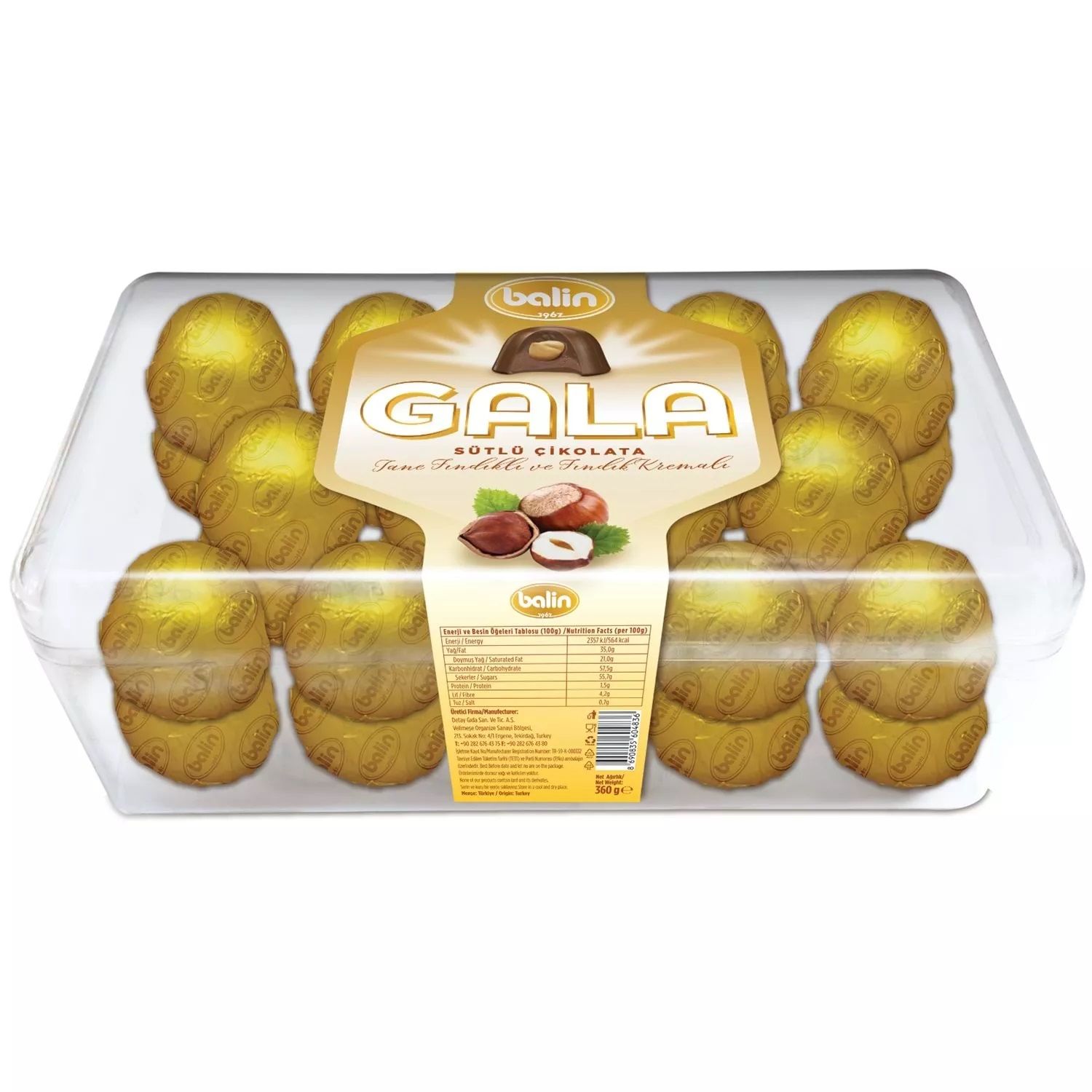 BALİN GALA 360G SÜTLÜ ÇİKOLATA TANE FINDIKLI 1*12