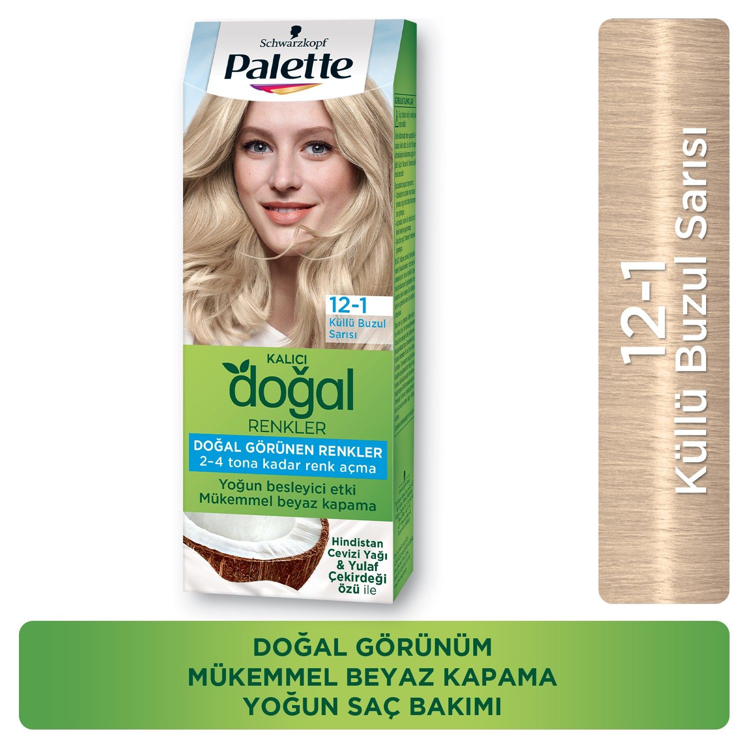 PALETTE DOĞAL RENK 12-1 KÜLLÜ BUZUL SARISI HİND.CEV.YAĞI& YULAF ÇEK.ÖZÜ 1*10