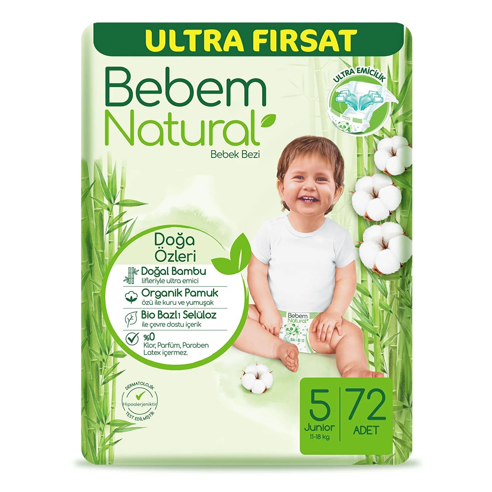 BEBEM NATURAL ULTRA FIRSAT JUNİOR 5NO 11-18KG 72'Lİ 1*2