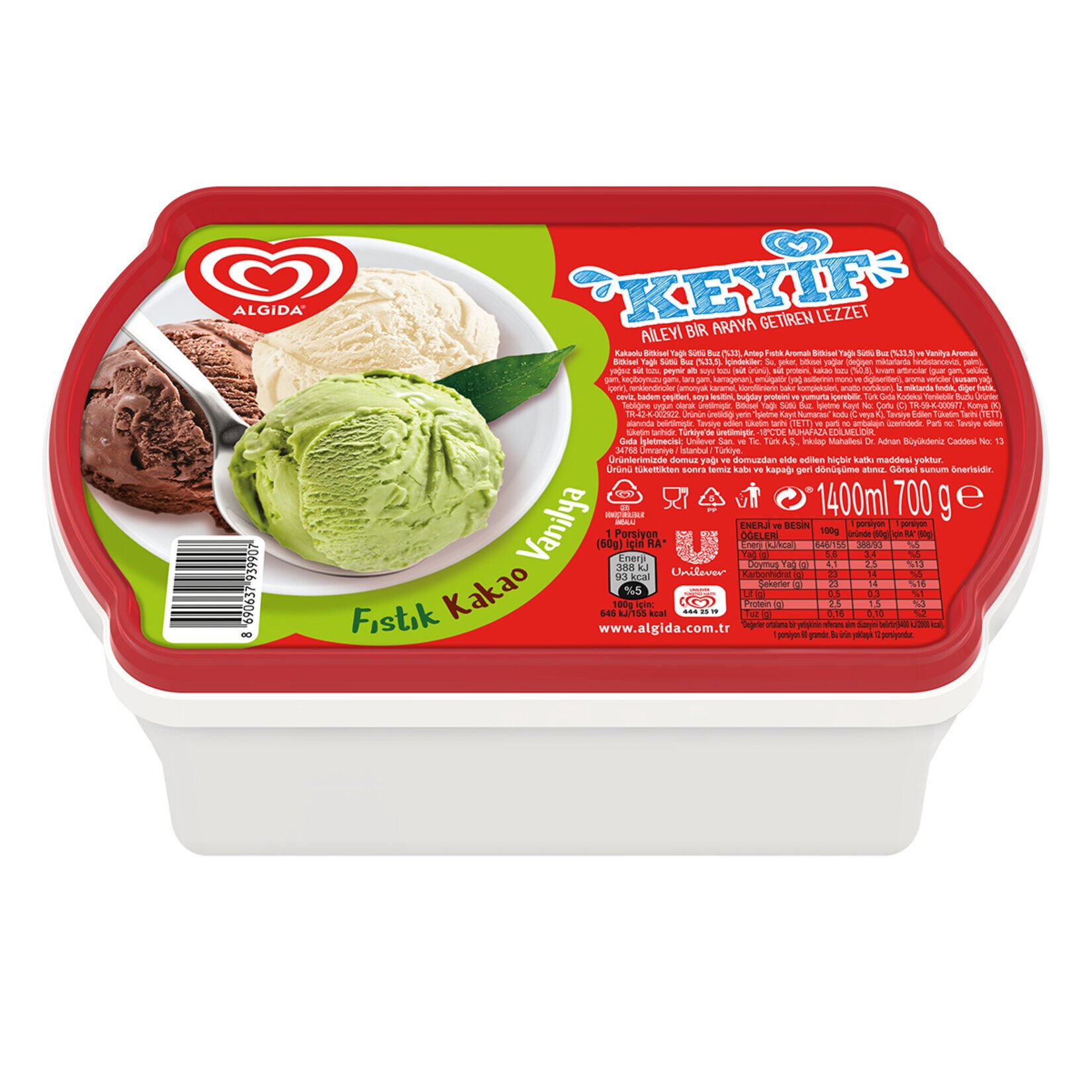 ALGİDA 1400ML KEYİF FISTIK&KAKAO&VANİLYA 1*6