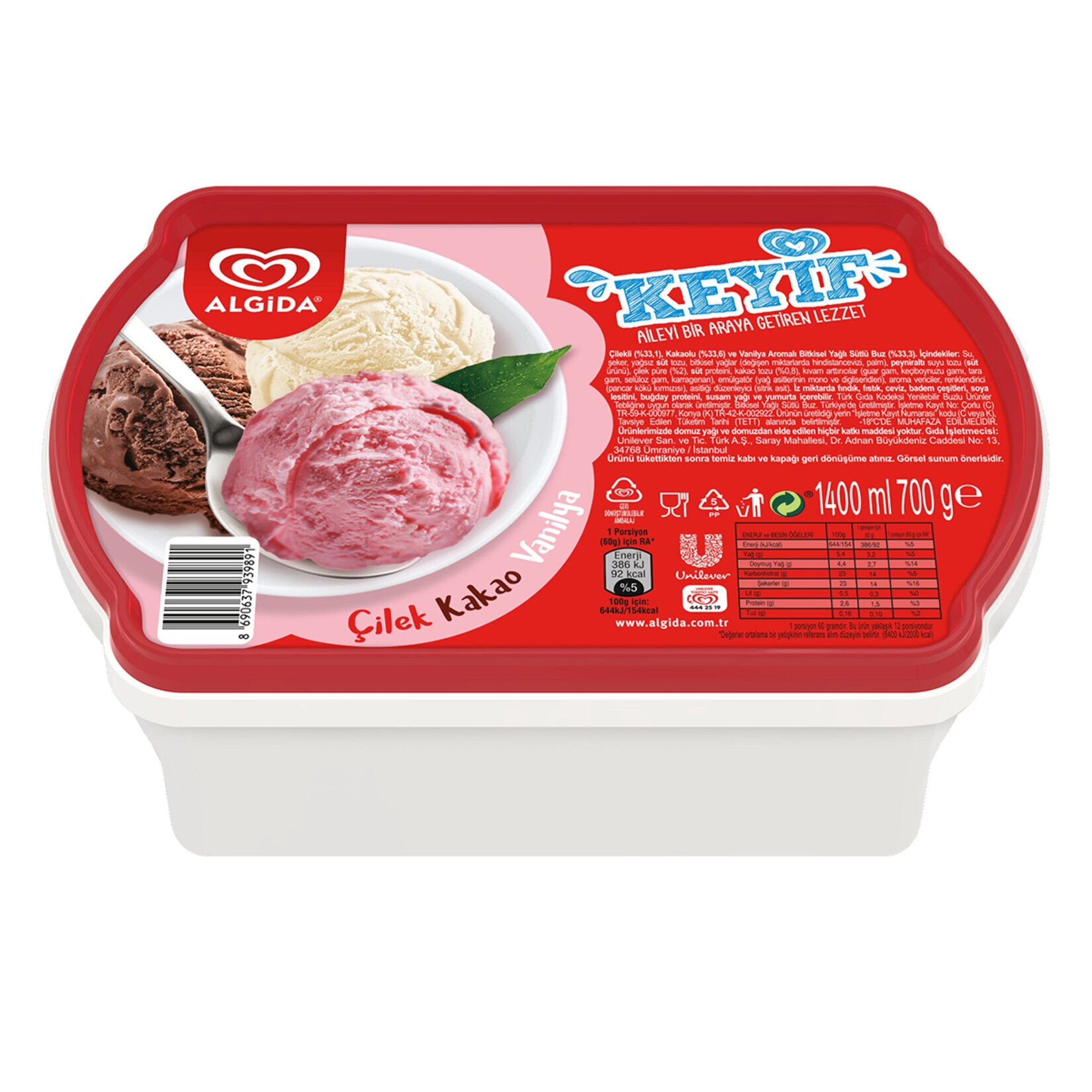 ALGİDA 1400ML KEYİF ÇİLEK&KAKAO&VANİLYA 1*6